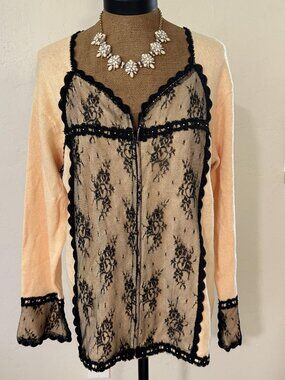 Storybook Knits Vintage Lace Cardigan M Beaded Whimsigoth Cottagecore Oversized